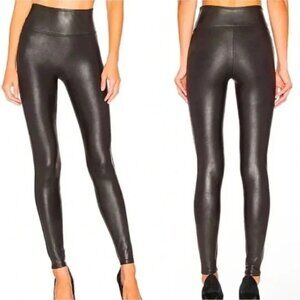 Spanx Faux Leather High Waist Leggings Womens L Pull On Black Moto Biker Mobwife